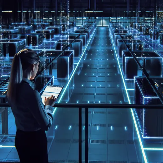 Woman With Tablet In A Data Center