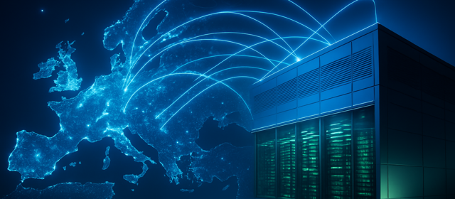 Europakarte in Verbindung zu Rechenzentrum