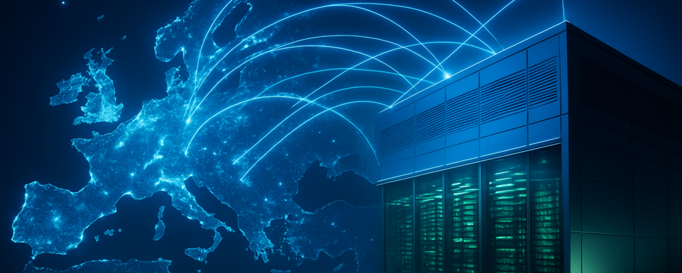 Europakarte in Verbindung zu Rechenzentrum