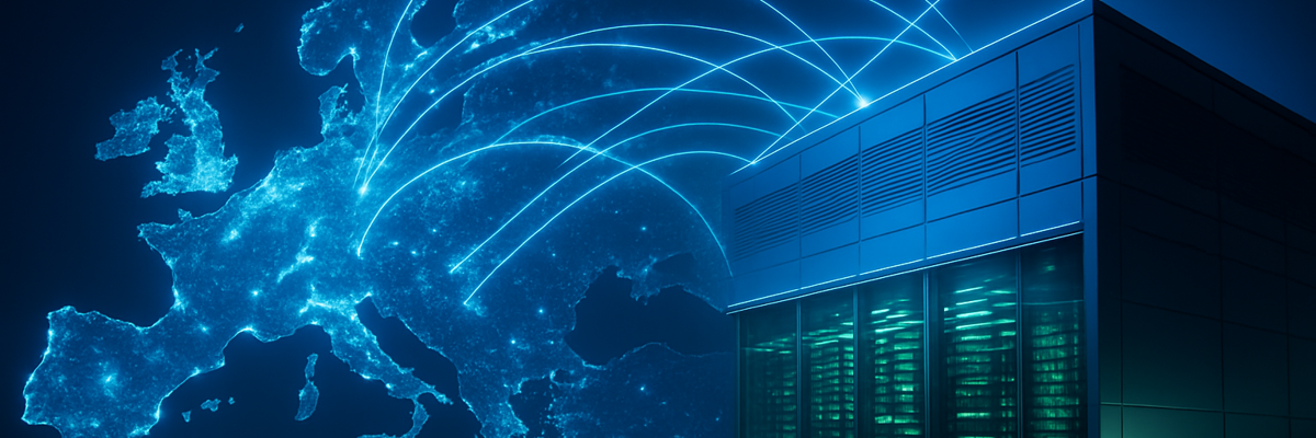 Europakarte in Verbindung zu Rechenzentrum