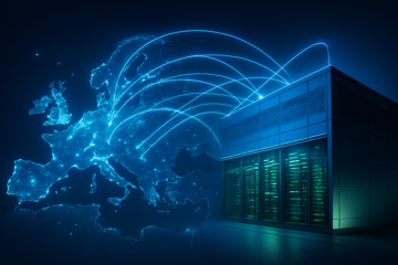 Europakarte in Verbindung zu Rechenzentrum