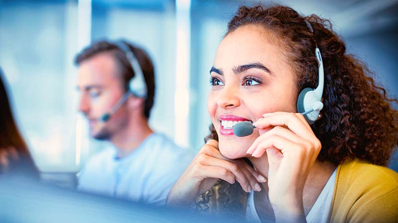Woman Man Wearing Headsets