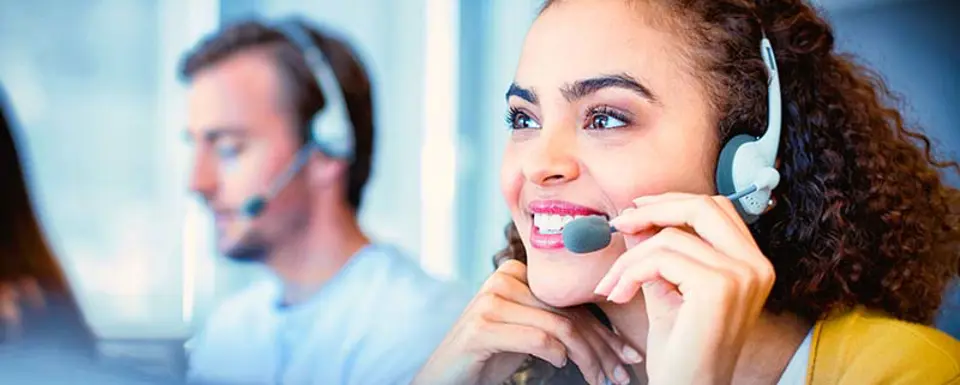 Woman Man Wearing Headsets