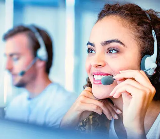 Woman Man Wearing Headsets