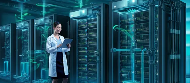 Woman In Front Of A Liquid Cooling Rack