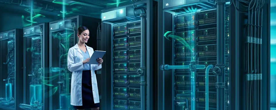 Woman In Front Of A Liquid Cooling Rack