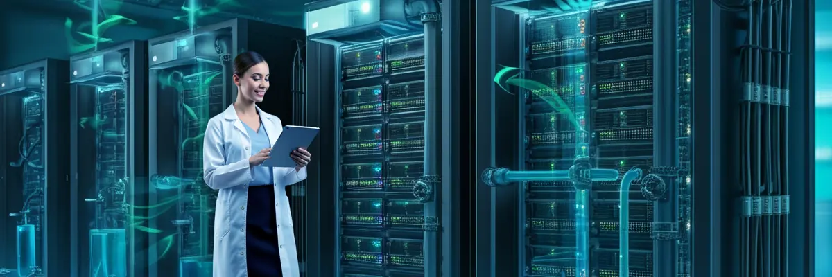 Woman In Front Of A Liquid Cooling Rack