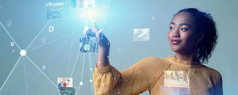 Woman using a virtual desktop