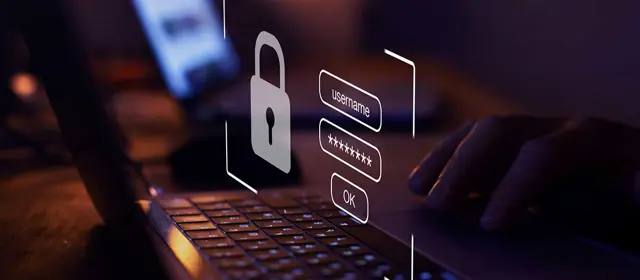 Hand On A Keyboard With A Digital Login Panel Hovering Above It