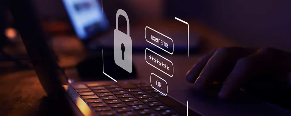 Hand On A Keyboard With A Digital Login Panel Hovering Above It