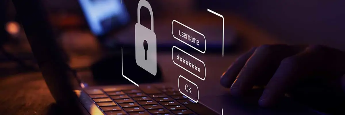 Hand On A Keyboard With A Digital Login Panel Hovering Above It