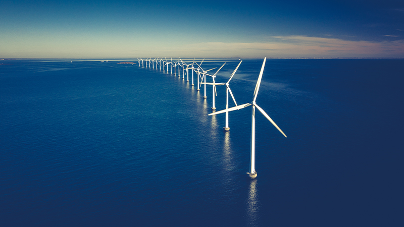 Wind Turbines Offshore Aerial View