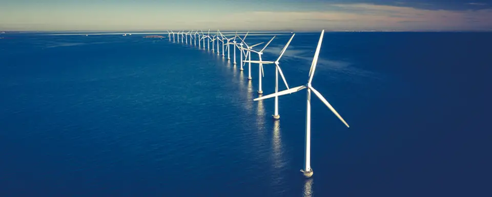 Wind Turbines Offshore Aerial View