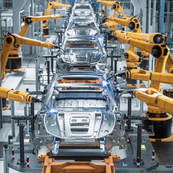 Highly Automated Production Line In An Automobile Factory