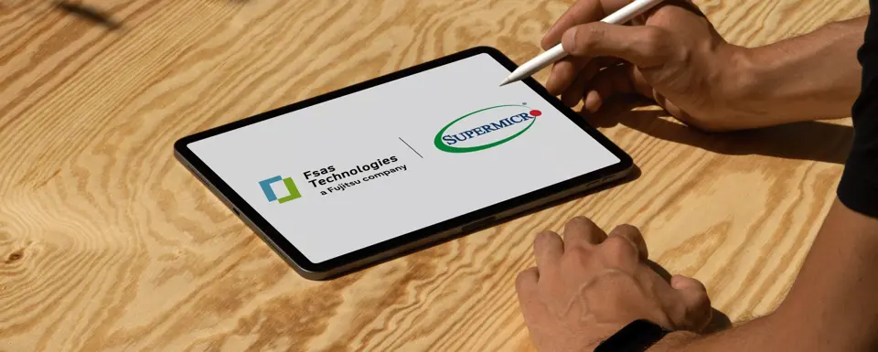 Tablet Showing Logo Of Fsas Technologies And Supermicro