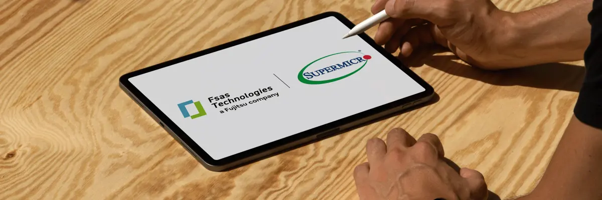 Tablet Showing Logo Of Fsas Technologies And Supermicro