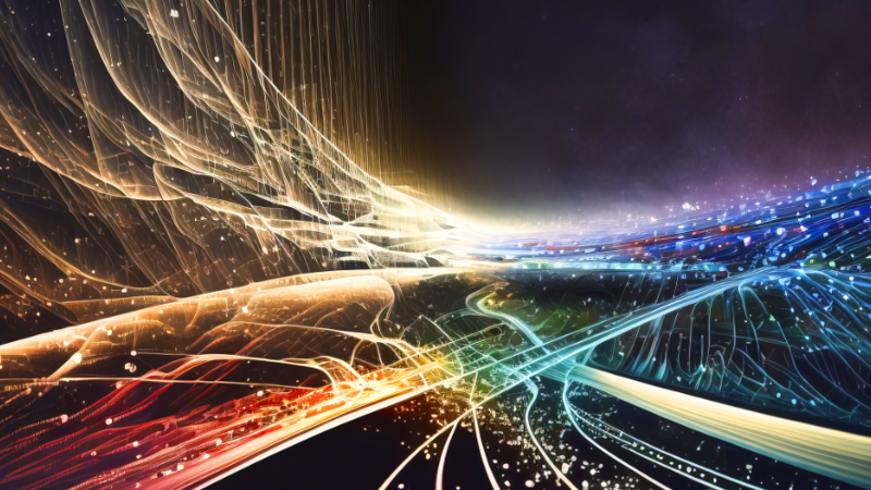 Artificial design of coloured lines coming together (Data&Ai)