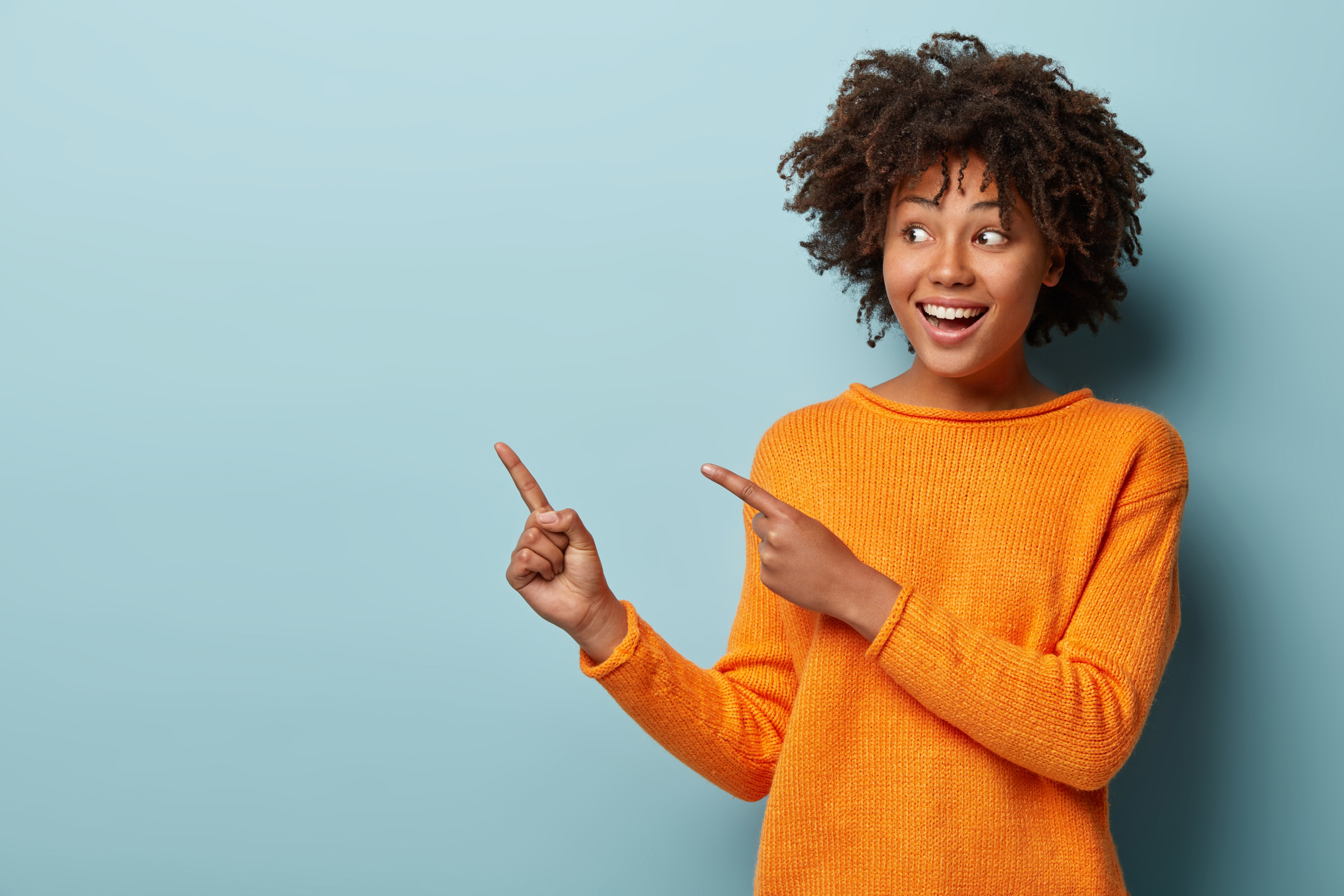 Woman Pointing Away With Both Fingers