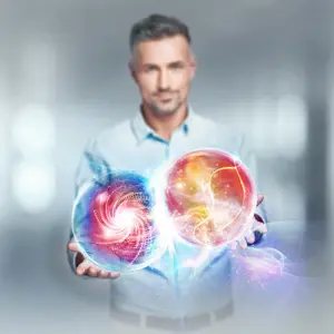 Man Holding Two Glowing Orbs