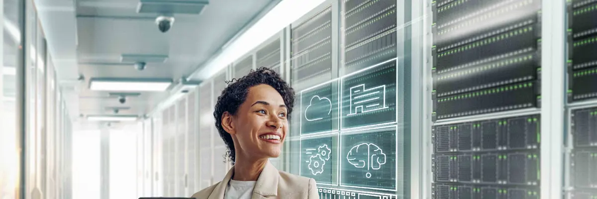 Woman In Datacenter Holding Tablet