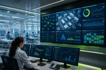 Women In Control Room With Monitors Related To Healthcare