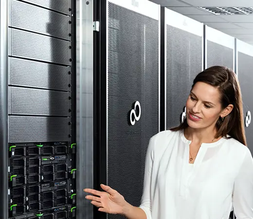 Woman Men Watch Server Rack In Data Center