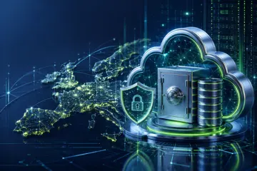 Digital Cloud Security Concept Showing Safe Shield Data Stack