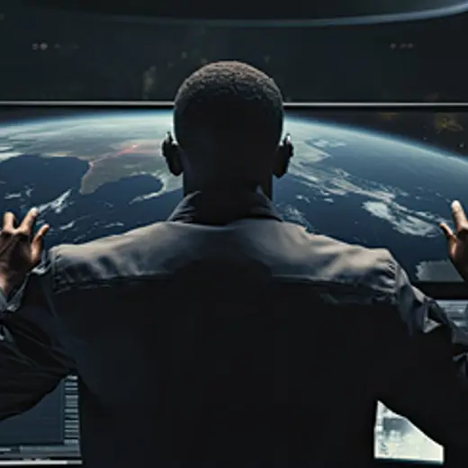 Man Looking On Earth On Monitor