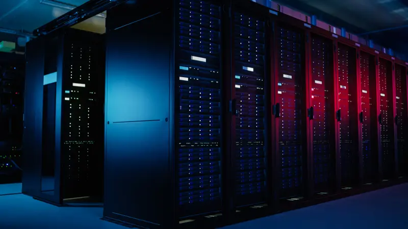 Server Racks In Data Center Red Light